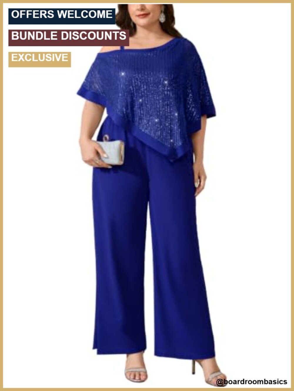 Plus Size Sequin Formal 2 Piece Pant Suit Asymmetric Cape Cocktail Wedding